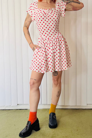 SAMPLE #629 - S/M Red Polka Dot Soft Linen Mini