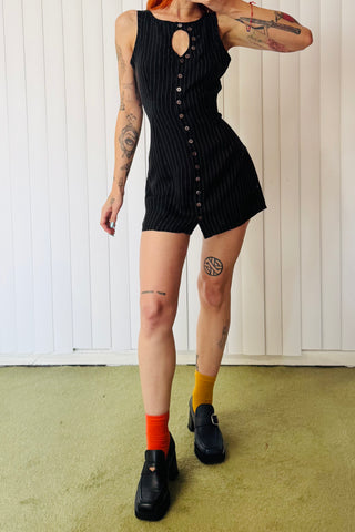 SAMPLE #635 - S Black Stripe Tencel Unbuttoned Mini Dress