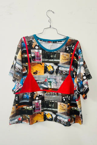 #17: XS Scrap Cotton Bikini Bod Tommy Tee - Nyc Trash / Red