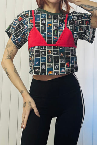 #20-23: Scrap Cotton Bikini Bod Tommy Tee - Cute Fish / Red