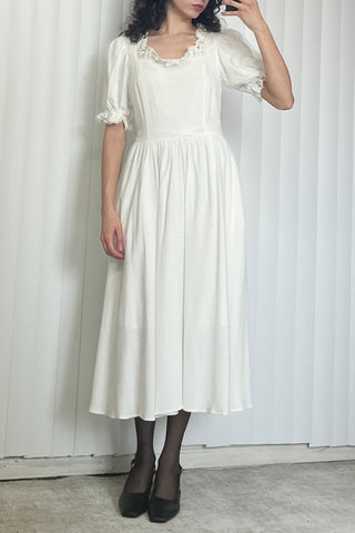 SAMPLE #79 - S Lace Trim Linen Dress - White