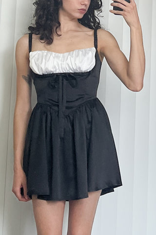SAMPLE #35 -  S - Boob Shelf Satin Mini Dress - Black / White