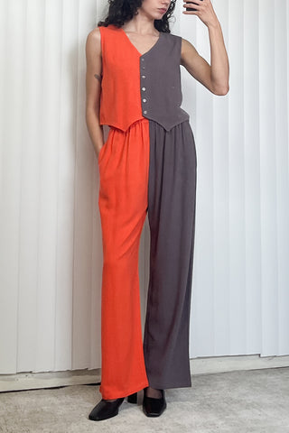 SAMPLE #73 - S Soft Linen Vest & Pants Set - Gray / Orange