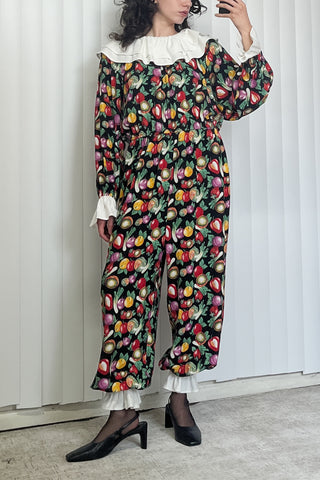 SAMPLE #43 -  unisex S - Clown Jumpsuit Soft Linen - Vegetable Medley