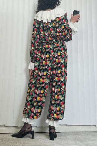 SAMPLE #43 -  unisex S - Clown Jumpsuit Soft Linen - Vegetable Medley