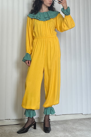 SAMPLE #83 - S/M Clown Jumpsuit Tencel Stripe - Yellow / Green