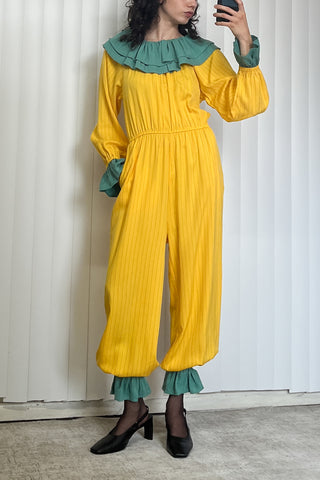 SAMPLE #83 - S/M Clown Jumpsuit Tencel Stripe - Yellow / Green