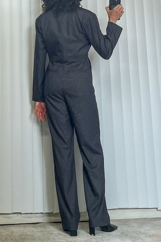 SAMPLE #48 - S Nicole's Cinema Jumpsuit - Gray / Silver Pinstripe
