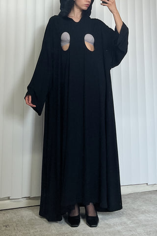 SAMPLE #52 - S Boob Cutout Linen Death Cloak - Black