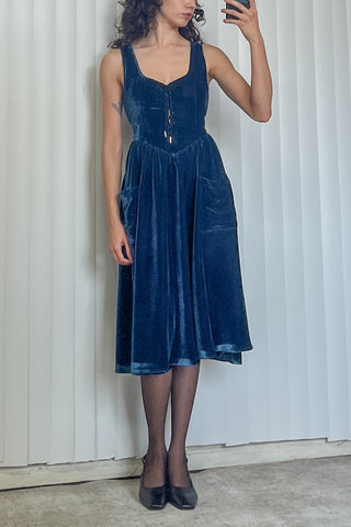 SAMPLE #103 - S Velvet Farm Chores Dress - Teal