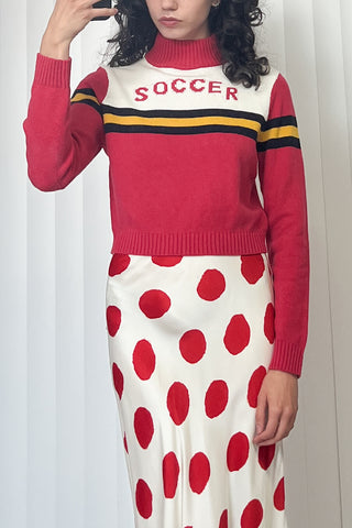 SAMPLE #96 - S "Soccer" Varsity Knit Sweater - Faded Red