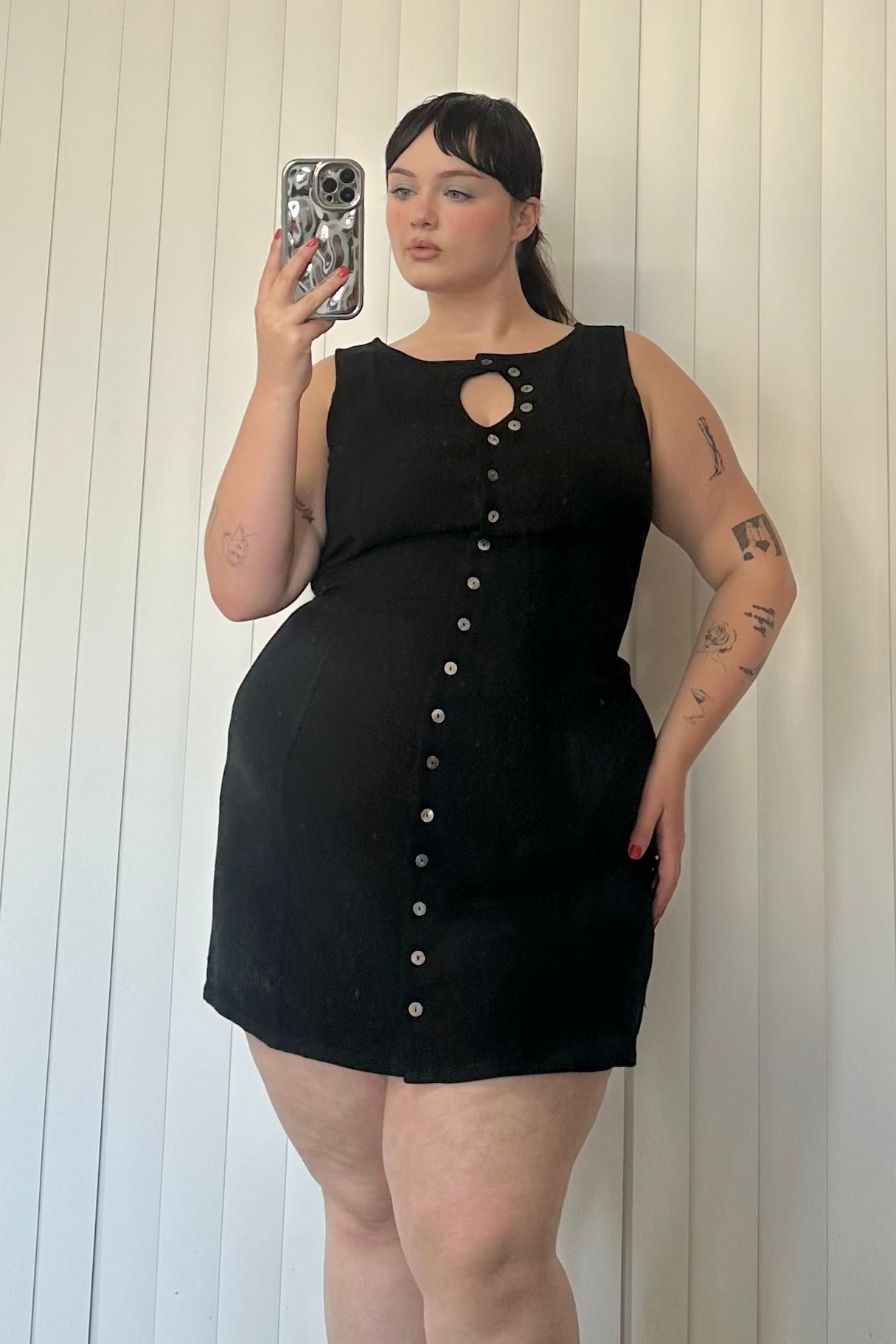 Unbuttoned Soft Linen Mini Dress Black L / Black Unbuttoned Soft Linen Mini Dress Black L / Black