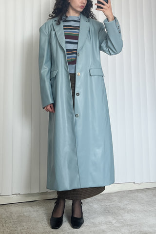 SAMPLE #66 - S Matrix Plant Leather Long Coat - Dusty Blue