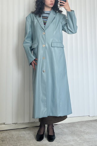 SAMPLE #66 - S Matrix Plant Leather Long Coat - Dusty Blue