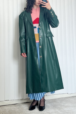 SAMPLE #70 - S Matrix Plant Leather Long Coat - Dark Green