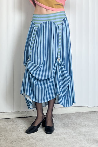 SAMPLE #65 - S Blue Soft Linen Garter Skirt - Mixed Stripe