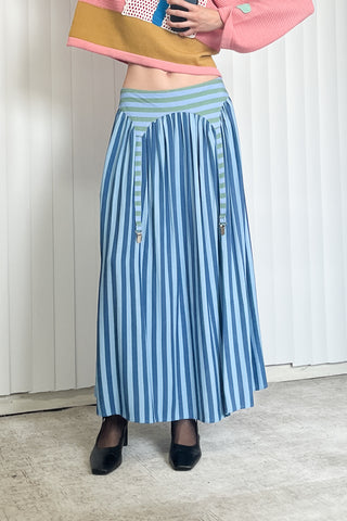 SAMPLE #65 - S Blue Soft Linen Garter Skirt - Mixed Stripe