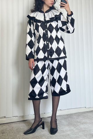 SAMPLE #45 - M Harlequin Jester Clown Jacket Top - Black / White