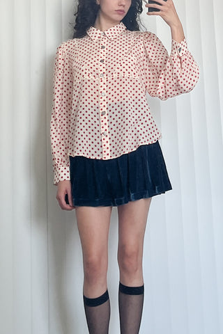 SAMPLE #110 - S Silk Bikini Bod Blouse - Red Polka Dot