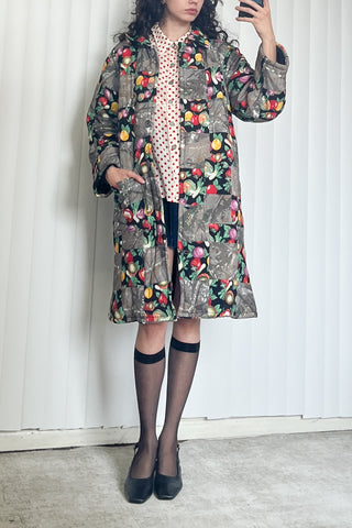 SAMPLE #205 - S Long Chessboard Quilted Coat - Vegetable / Camo