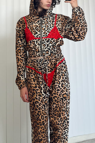 SAMPLE #105 - S Lace Bikini Bod Zip Sweatshirt - Leopard  / Red