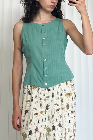 SAMPLE #80 - S Tencel Stripe Button Up Tank  - Green Stripe