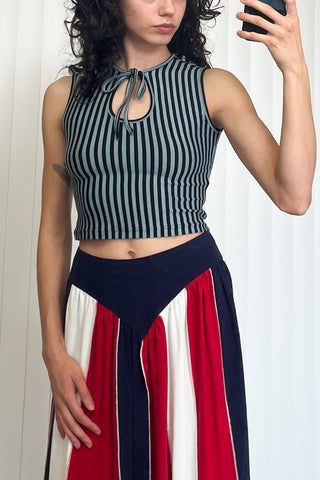 SAMPLE #104 - S Blue Stripe Scoop Tie Crop Top - Blue Stripe