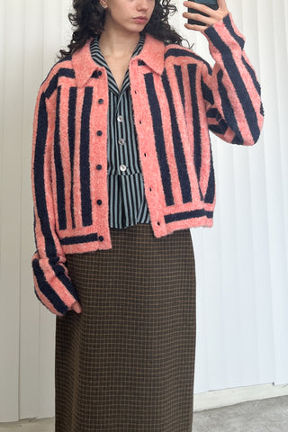 SAMPLE #50 - S/M Pink/Navy Button Cardigan W Collar - Pink / Navy