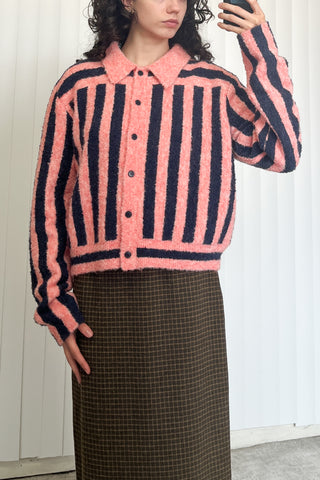 SAMPLE #50 - S/M Pink/Navy Button Cardigan W Collar - Pink / Navy