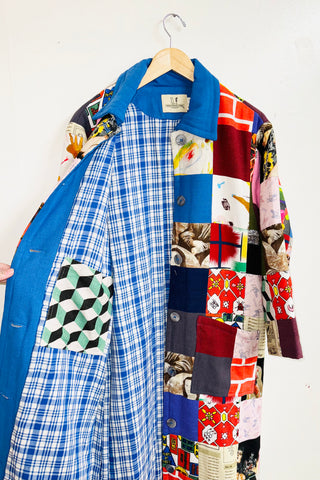 Scrap Patch Quilted Long Coat Blue Collar