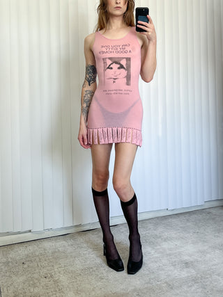 SAMPLE #139 - S Missing Kitty Flyer Wool Blend Mini Dress - Pink