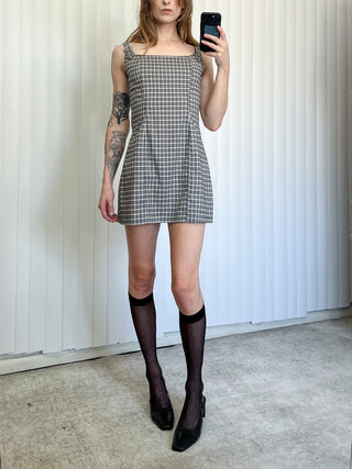 SAMPLE #145 - S Buckle Squareneck Mini Dress Plaid - Navy