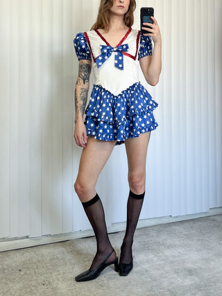 SAMPLE #147 - S  Americana Dress - White / Blue