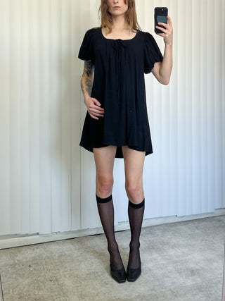 SAMPLE #148 - S Soft Linen Babydoll Mini Dress  - Black