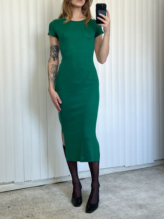 SAMPLE #157 - S Backless Wool Blend Maxi T-Shirt Dress - Green