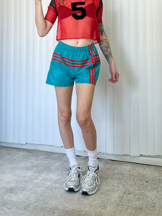 SAMPLE #121 - S Athletic Stripe Track Shorts - Teal / Orange