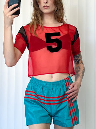 SAMPLE #177 - XS Chiffon Football Tee - Red  / Black