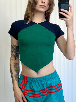 SAMPLE #176 - S Raglan Crop Tee Wool Blend - Green  / Navy