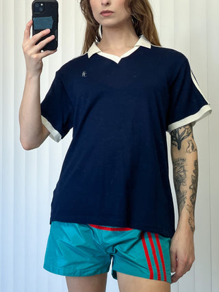 SAMPLE #162 - S Unisex Wool Blend Varsity Polo - Navy / White