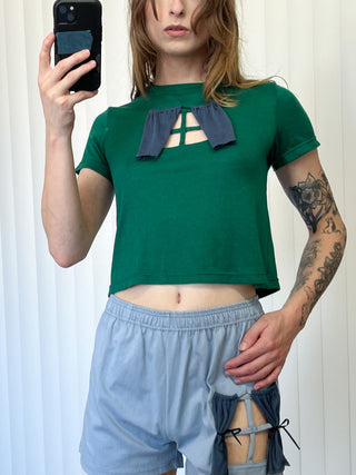 SAMPLE #171 - S Window Wool Blend Tee - Green / Blue