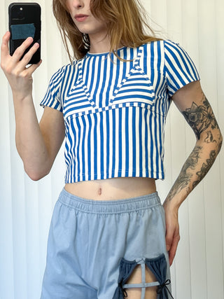 SAMPLE #174 - S Cotton Short Sleeve Bikini Bod Tee - Blue / White