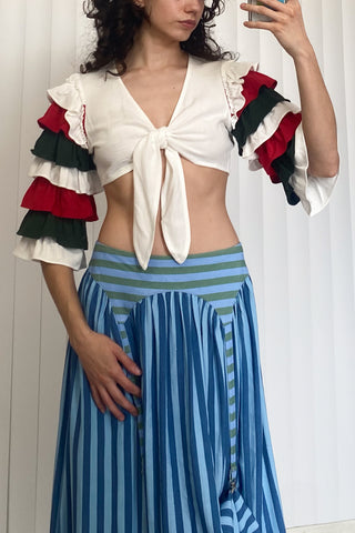 SAMPLE #112 - S Soft Linen Rumba Top - White / Red / Green