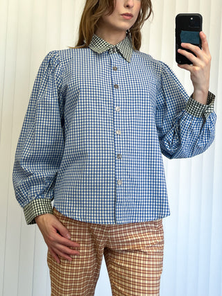SAMPLE #165 - S Gingham Button Up - Blue / Green
