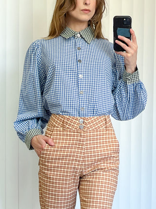 SAMPLE #165 - S Gingham Button Up - Blue / Green