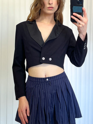 SAMPLE #195 - S Satin Lined Cropped Tuxedo Jacket - Black