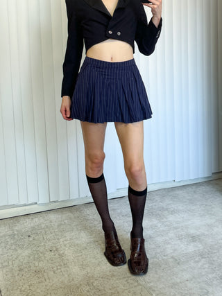 SAMPLE #129 - S Pleated Skort Tencel Stripe - Navy