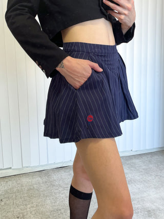 SAMPLE #129 - S Pleated Skort Tencel Stripe - Navy