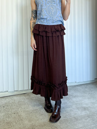 SAMPLE #134 - S Soft Linen Ruffle Maxi Skirt - Brown