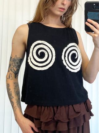 SAMPLE #187 - S Swirl Boobs Shift Tank Soft Linen - Black