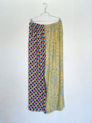 #12: 1X Scrap Split Print Lazy Pants - Screensaver / Yellow Toile